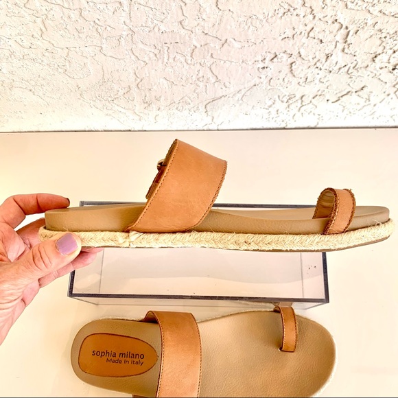 SOPHIA MILANO Leather Strap Slide Rope Platform Slide Italian Sandals Tan Size 9 - Picture 2 of 13